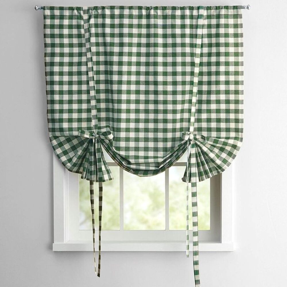 Sage Green Buffalo Check Tie Up Shades for Kitchen Bathroom Plaid Tie-iup Window
